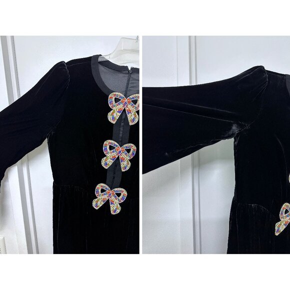 Saloni Camille Rainbow Crystal Bow Liquid Velvet Mini Dress Black US 10 - Picture 16 of 16